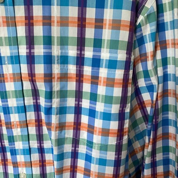 Johnston & Murphy blue orange tailored fit long sleeve button down dress shirt - Picture 3 of 5